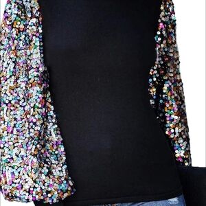 SHEIN Black Top with Multicolor Sequin Sleeves